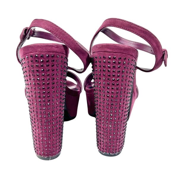 Juicy Couture Trice Platform Heels Size 7.5 Wine Color Rhinestone Embellishments - Picture 5 of 14